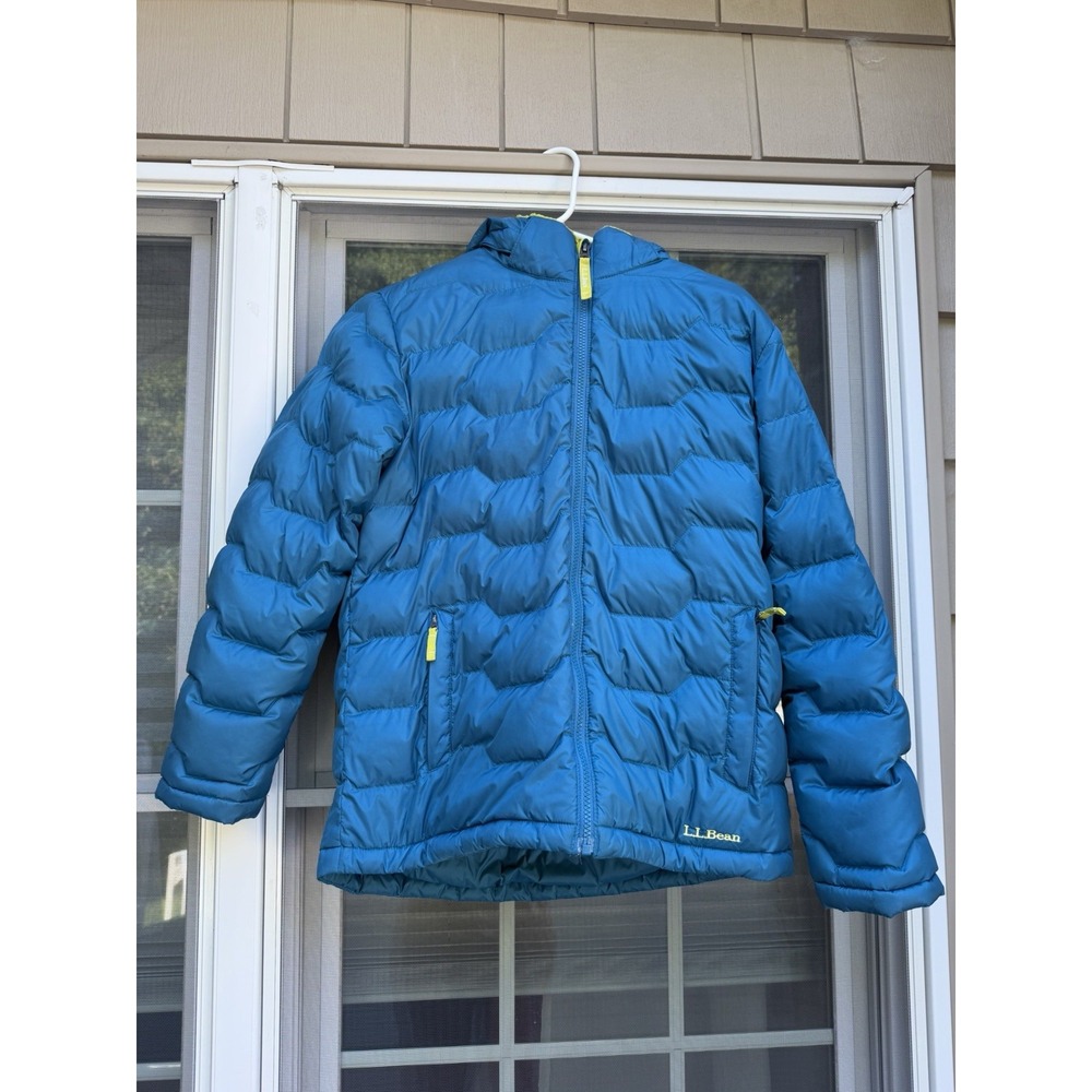 LL Bean Puffer Jacket Kids Size L 14-16 Blue Downtek Hooded Fleece Lined Warm